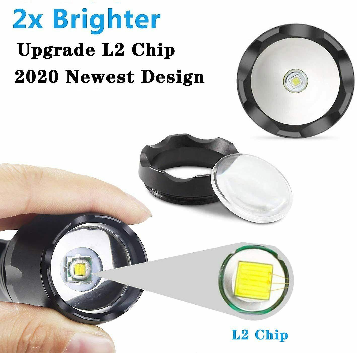 Torcia LED Ultra Potente, Torcia Ricaricabile 90000 Lumen Xhp70 Torcia Usb Impermeabile Con Zoom Regolabile Senza Batteria Al Litio 97103552