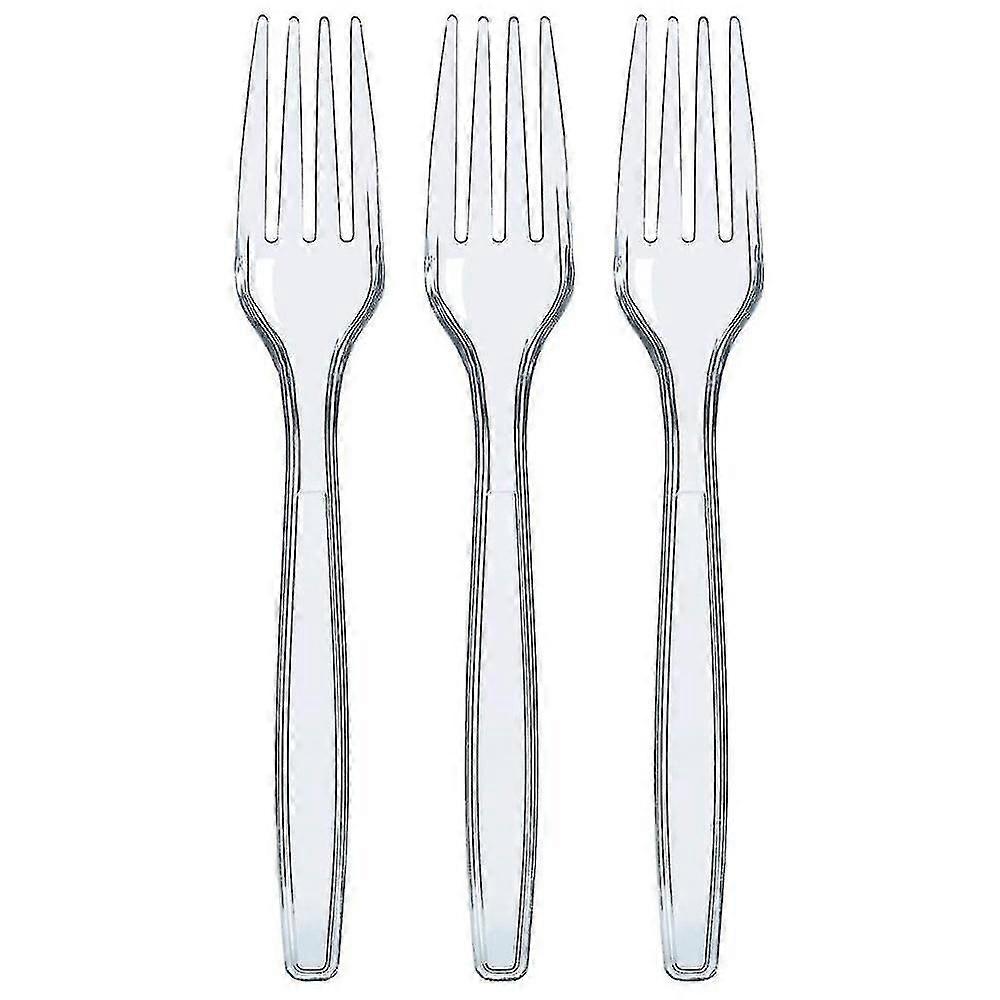 100 Pcs Clear Plastic Forks Strong Heavy Duty Reusable