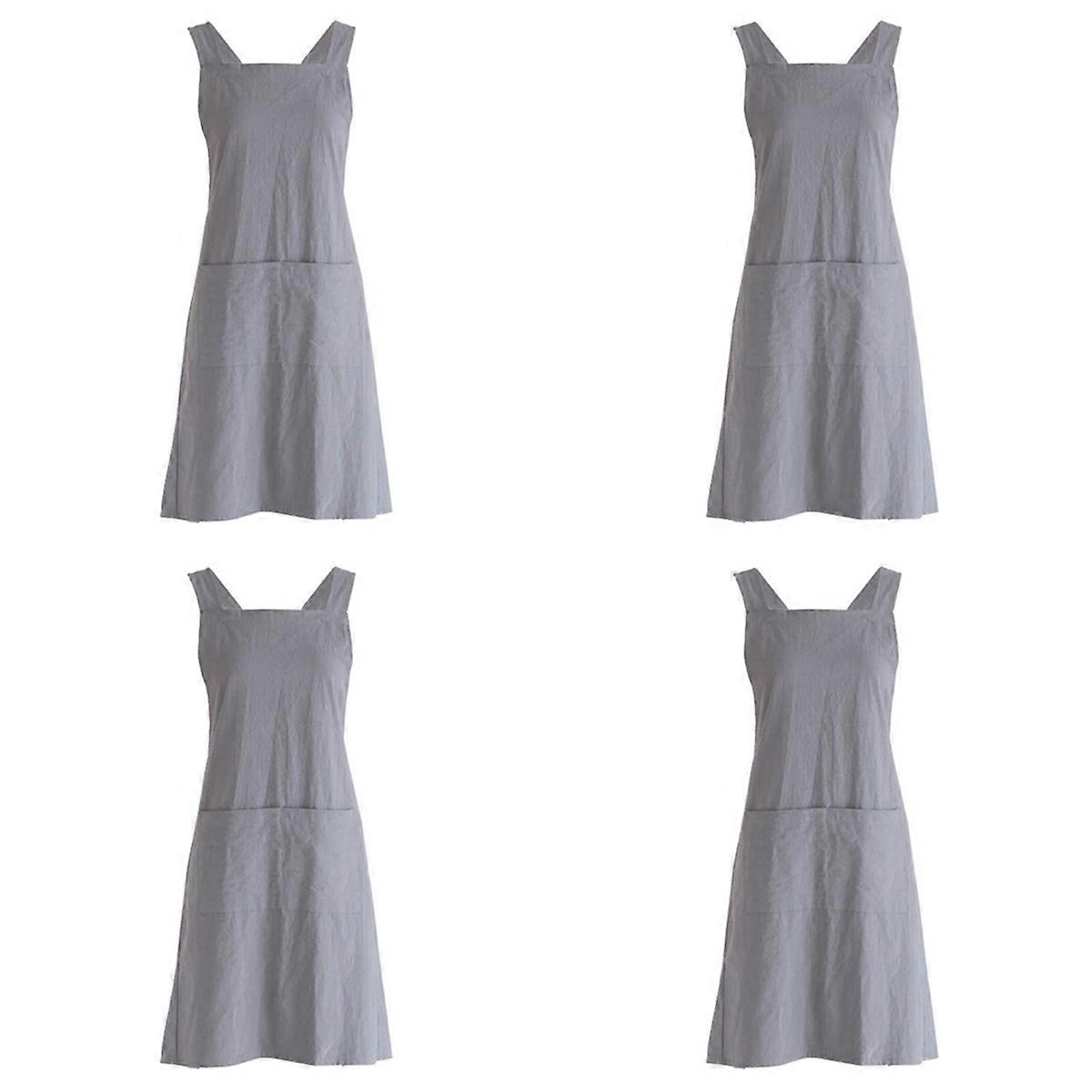 Linen Back Cooking Apron with Pockets for Baking Kitchen