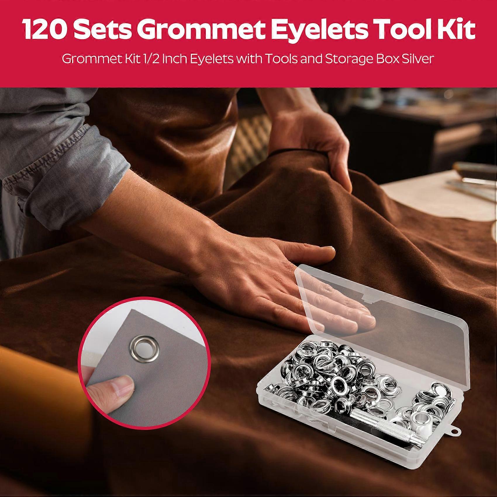 120 Sets Grommet Eyelets Tool Kit, Grommet Kit Silver