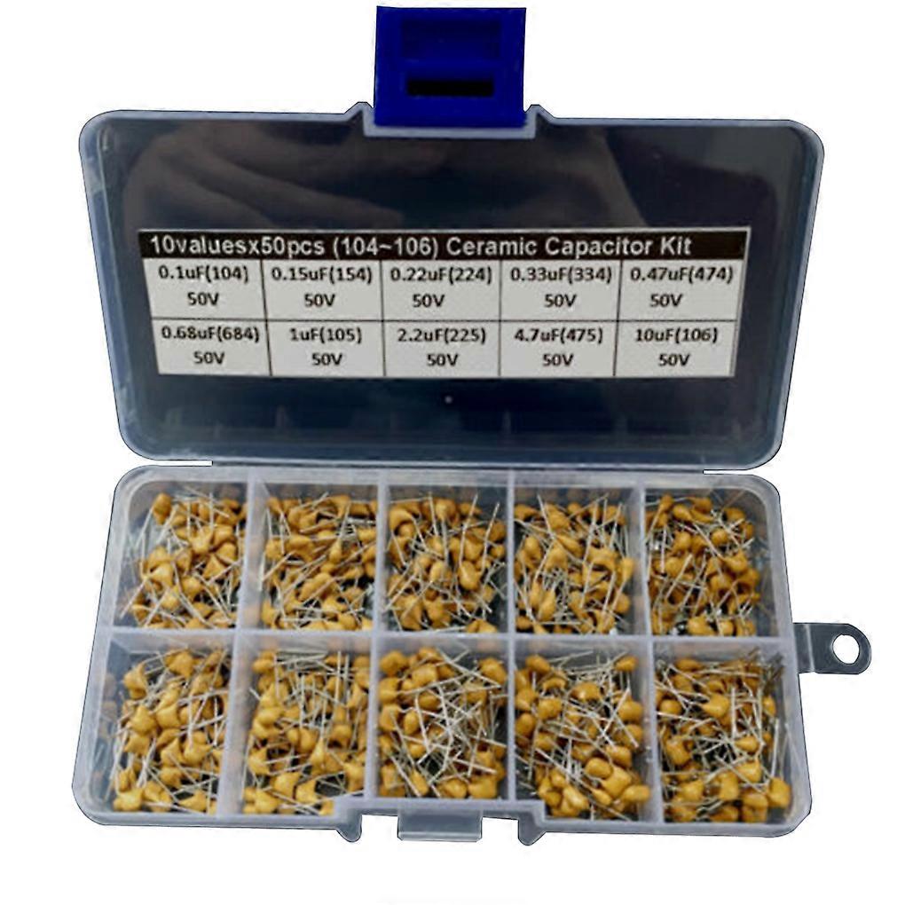 500 Pcs/set Ceramic Capacitors 0.1uF-10uF 10 Values Capacitor Assorted Kit Electronic Components