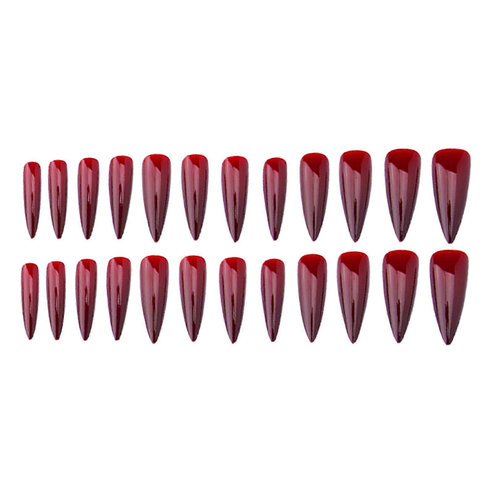 24PCS Burgundy Fake Nails with Pointed Shape Artificial Nails for Party Wedding