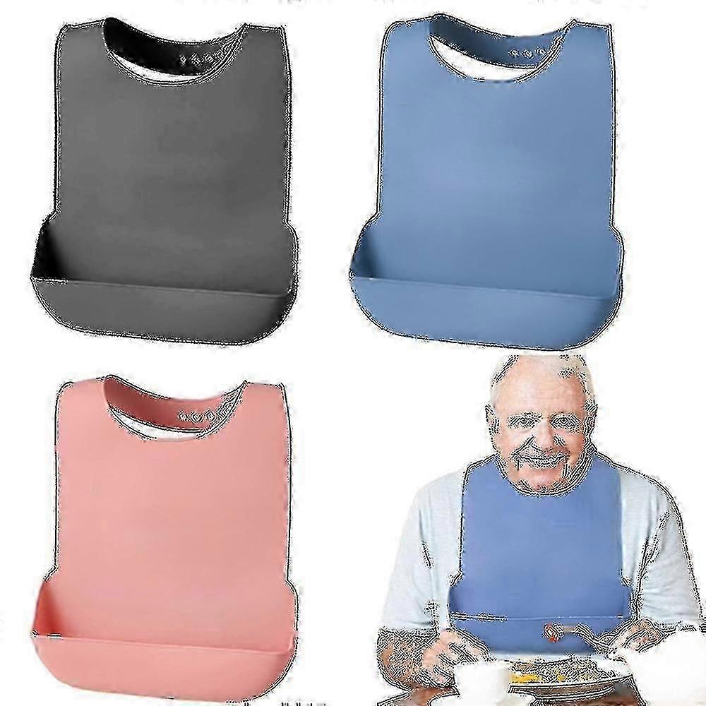 Silikonhaklapp för vuxna, vattentät klädskydd, återanvändbart förkläde, matdagsskräpuppsamlare, vattentät stereoskopisk mathaklapp