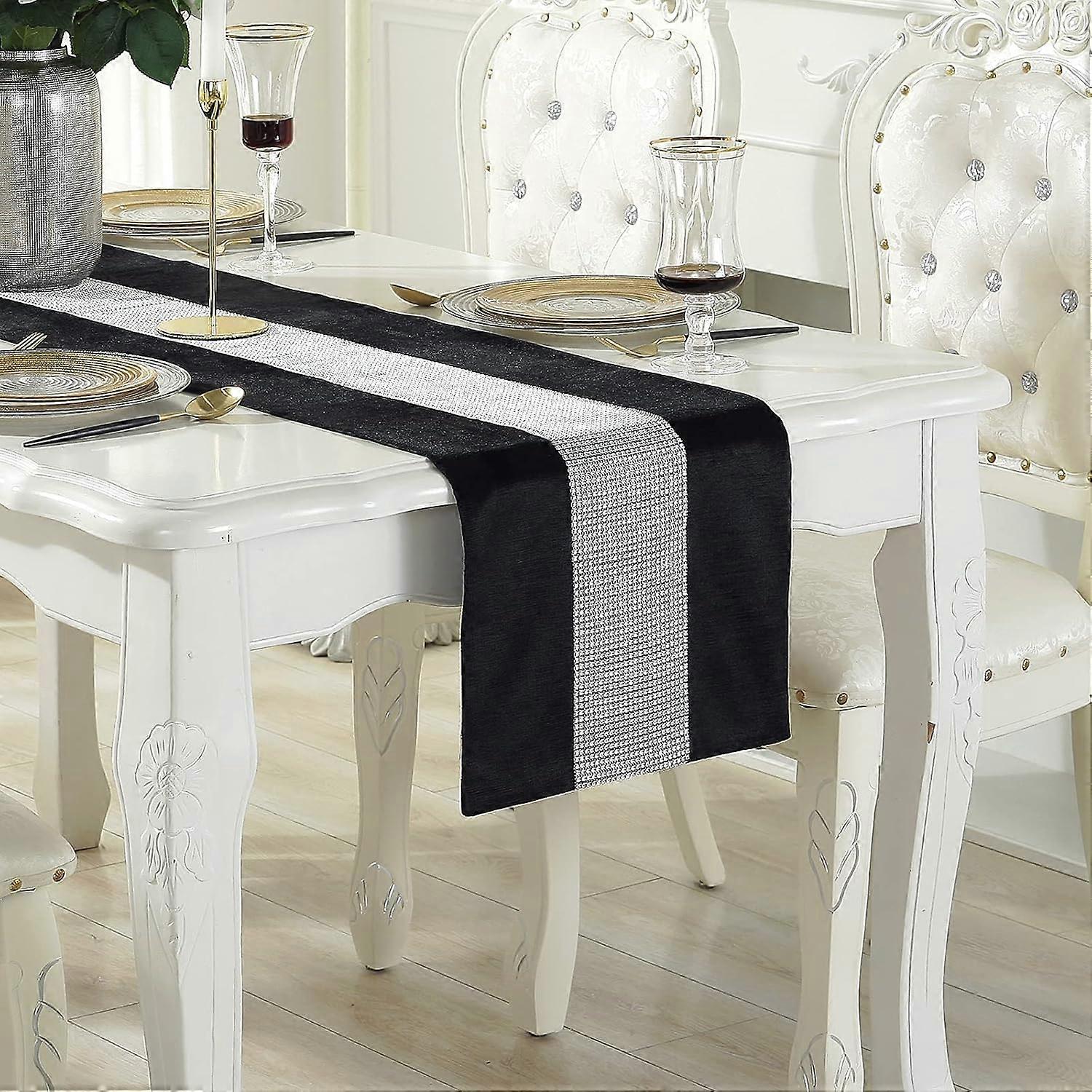 Grey Table Runner 32 x 180 cm Glitter Table Runner Silver Diamond Table Runner (180cm, Grey)