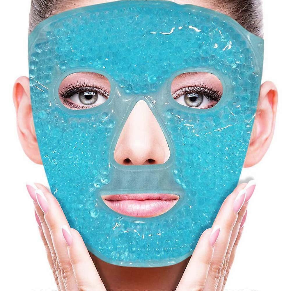 Mercita Cooling Ice Face Mask for Puffiness, Dark Circles & Pain Relief - Hot/Cold Pack with Soft Plush Backing, Blue
