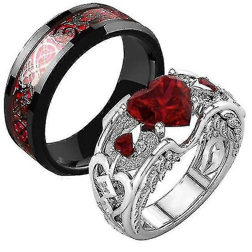 Couple Matching Rings Set Heart Promise Rings for Him and Her