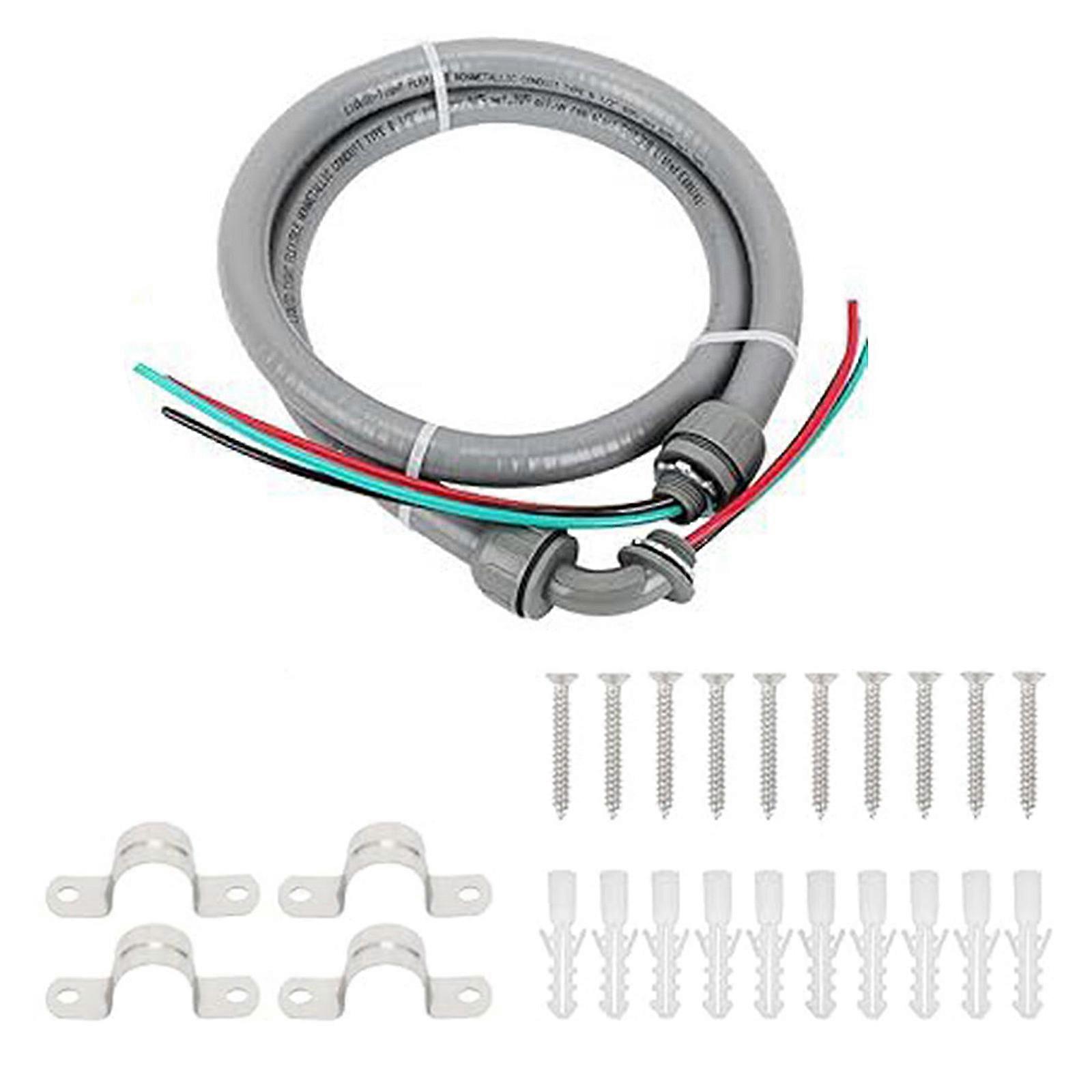 Power Whip Assembly Kits 1/2inch 4ft Non Metallic Liquid Tight with 10 Gauge Wire Flexible Electrical Conduit Enduring Multicolor