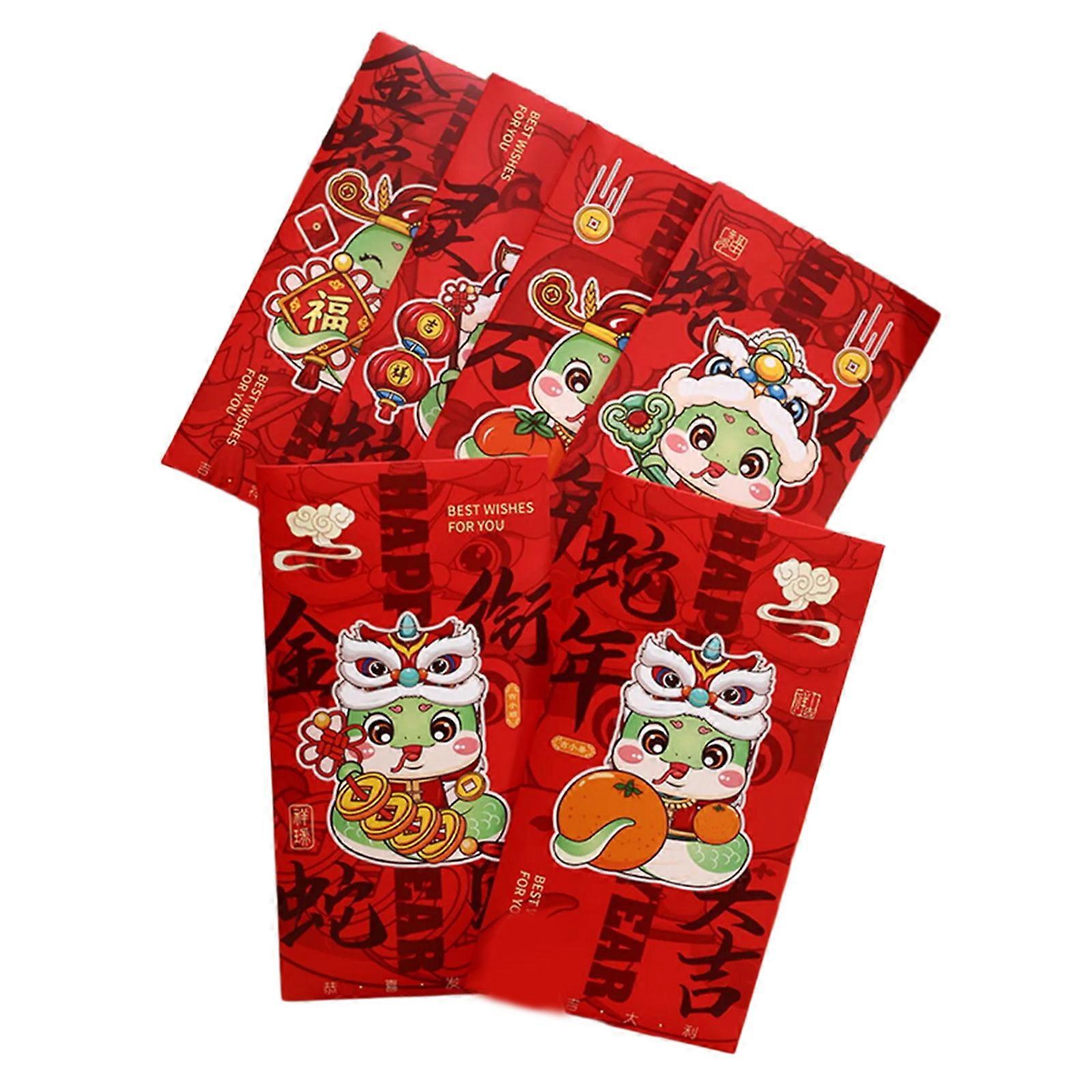 Set of 6 Spring Festival Redness Packets for Snake Year Celebration Multifunctional Money Envelopes Paper Hongbao Multicolor