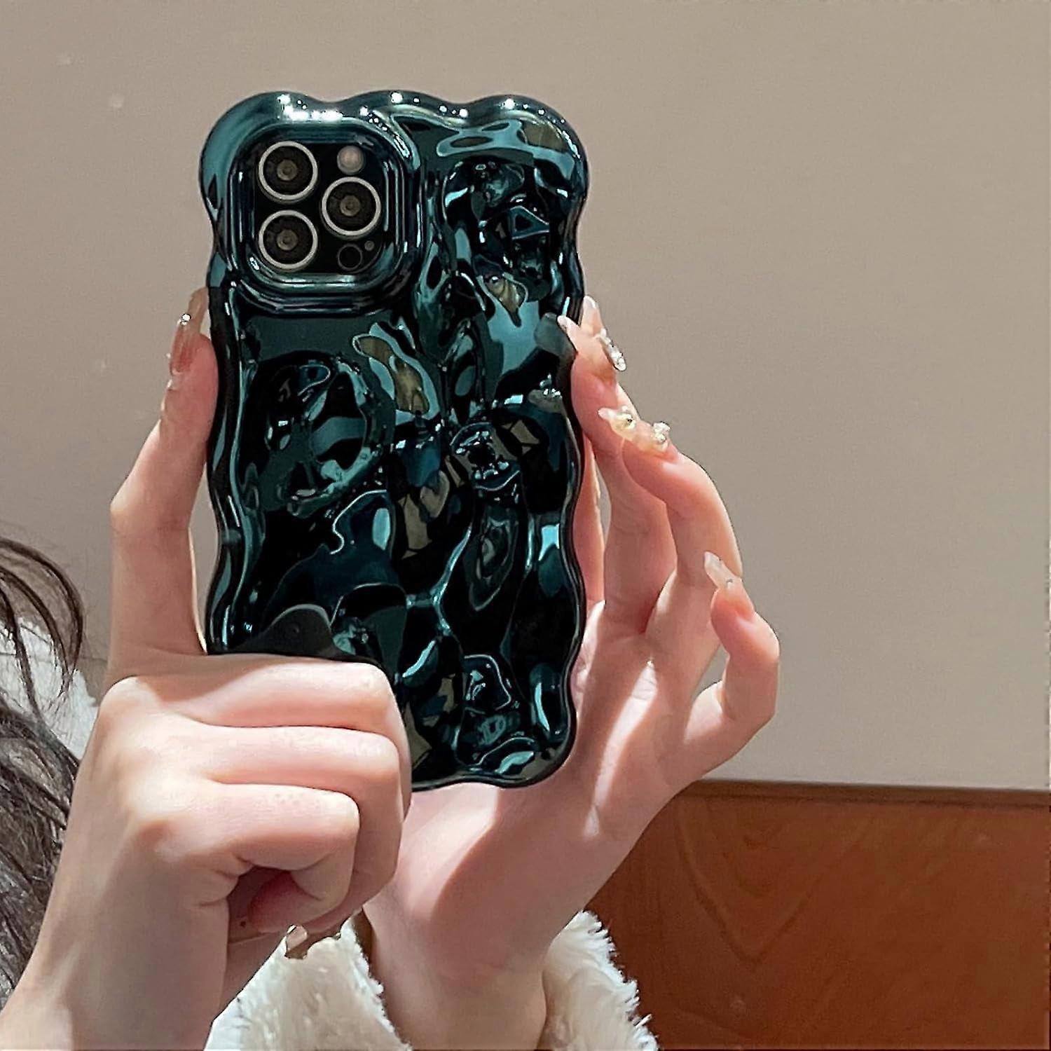 UEEBAI Case for compatible with iPhone 13 Pro 6.1 inch, Cute Solid Color Curly Wave Shockproof Soft TPU Bumper, Candy Color Water Ripple 3D Slim