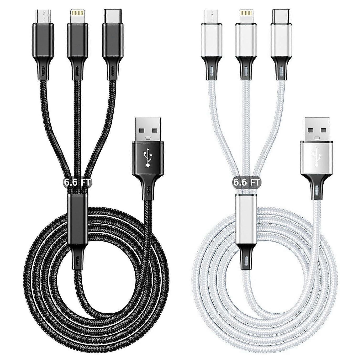 Travel Essentials Multi USB Charging Cable 3A, (2Pack 6.6FT) Charging Cable