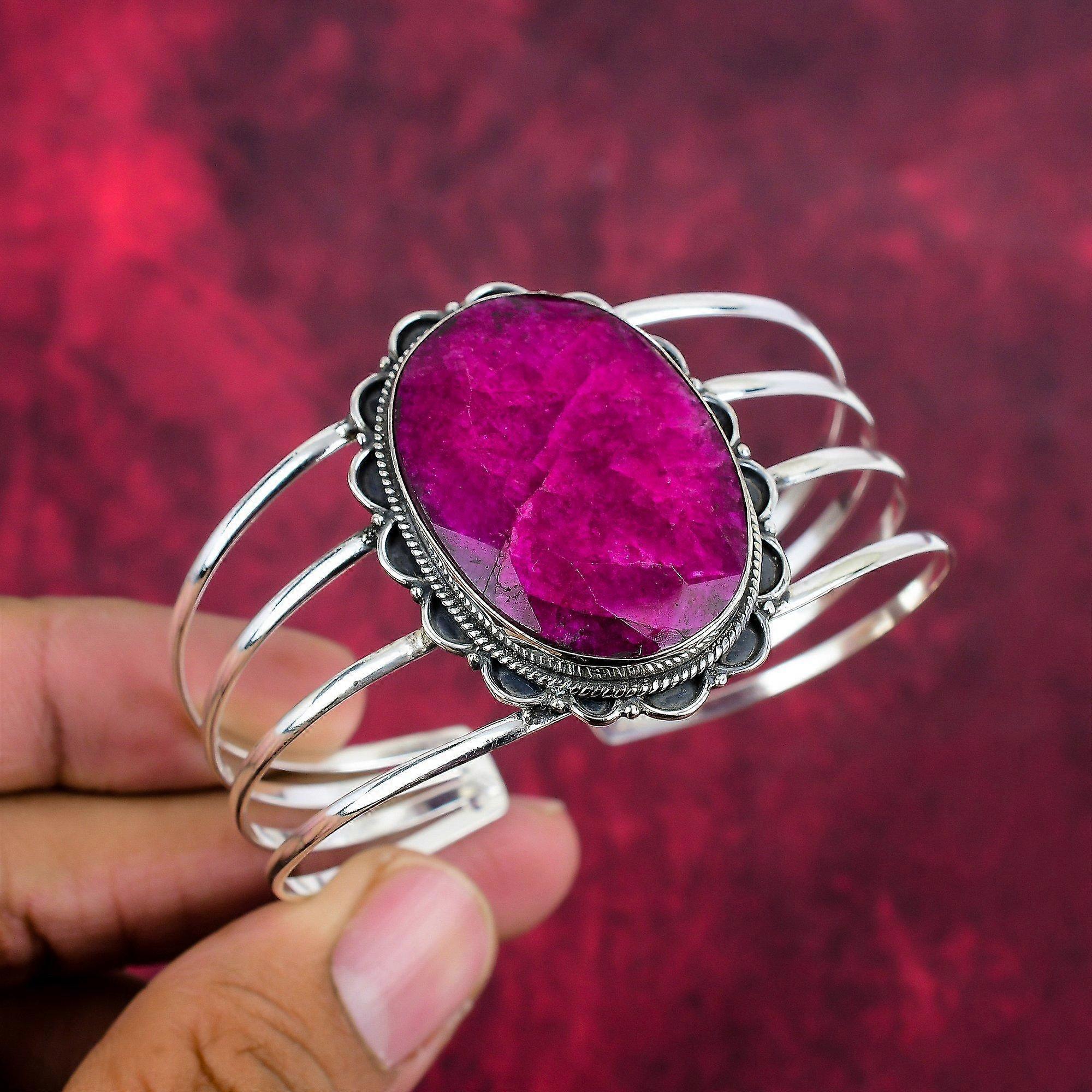 Ruby Zoisite Bangle Gemstone Jewelry, 925 Solid Sterling Silver Handmade Bangle, Latest Design Cuff Jewelry