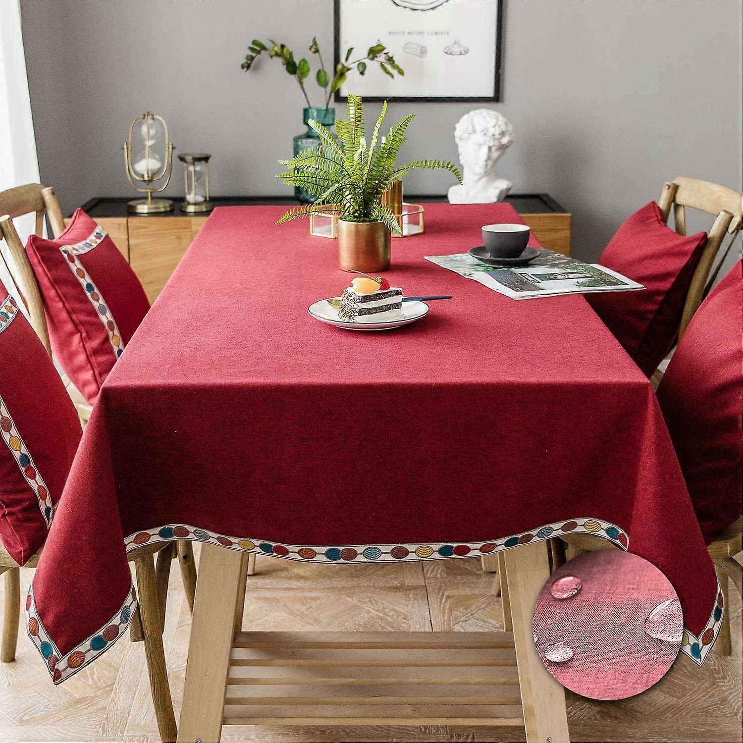 Cotton Tablecloth Rectangular Anti-Stain Tablecloth for Table Washable Tablecloth Waterproof Tablecloth(Red, Rectangular/Oval, 140x140cm)