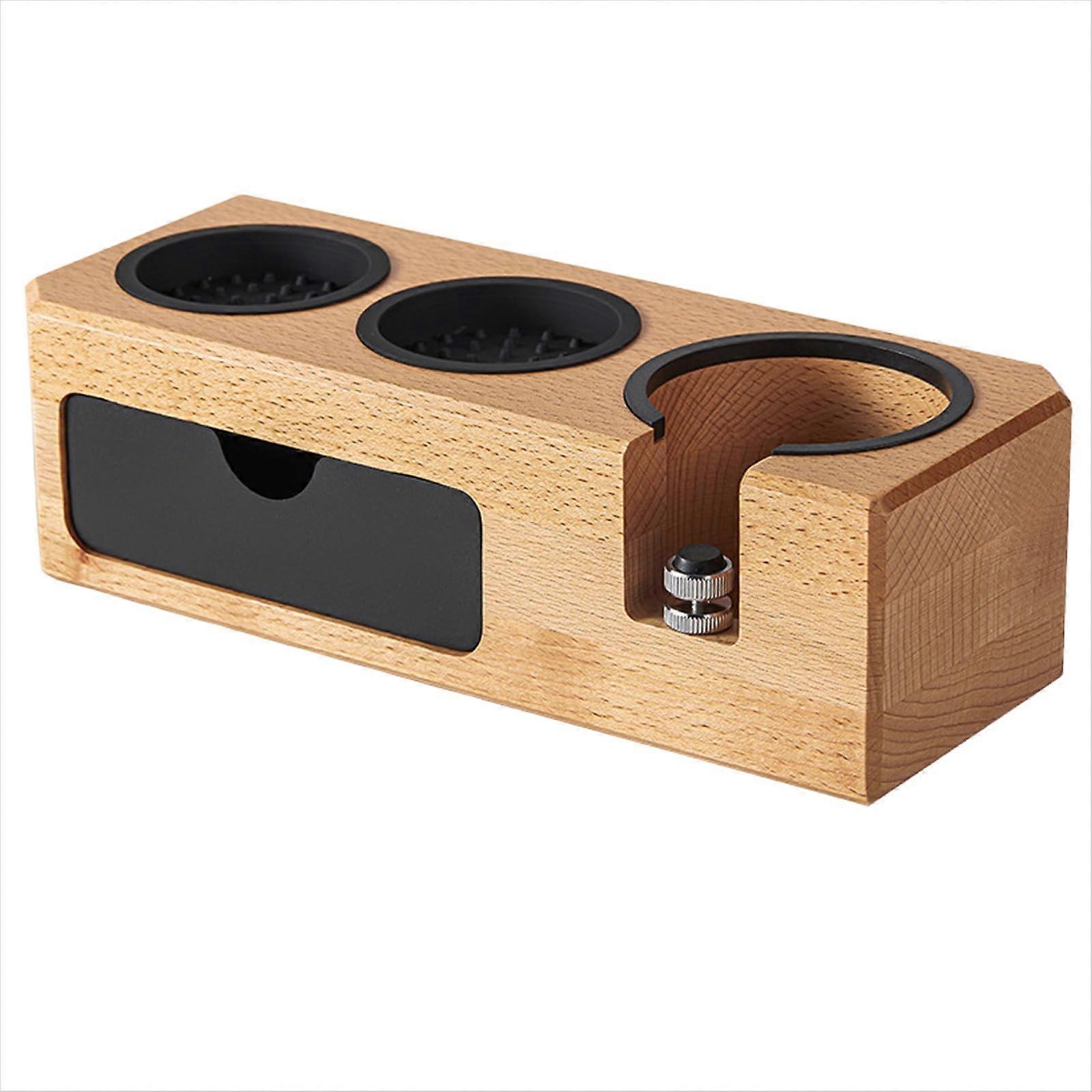 Coffee Tamping Station With Drawer Espresso Tamper Holder Tamper Mats Wood Stand