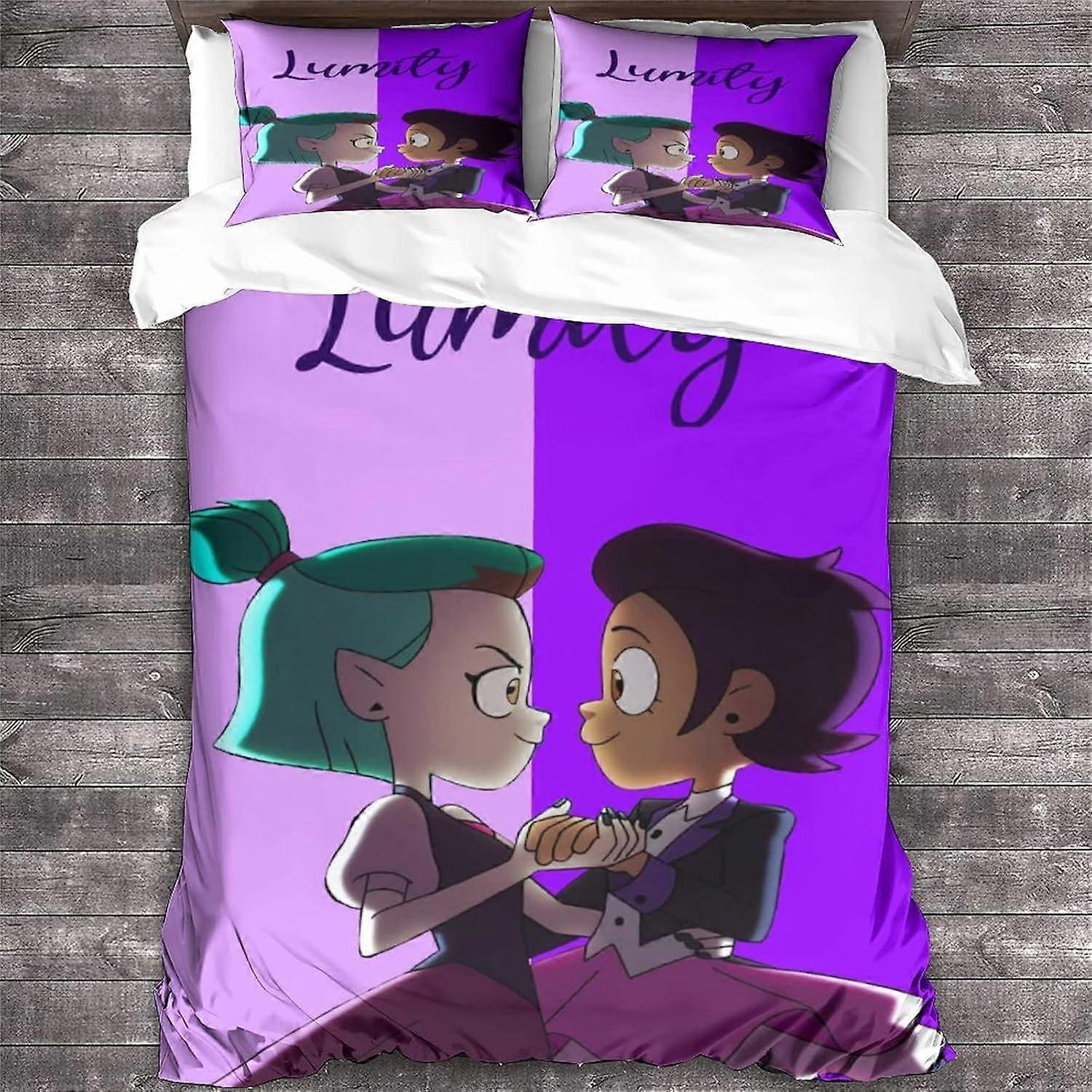 GENBAK A Coruja Casa Edredom Capa Animação Cama Set 3D Animação Edredom macio Capa Colcha Microfibra 3 Piece Roupa de cama Set Quarto Decoração King