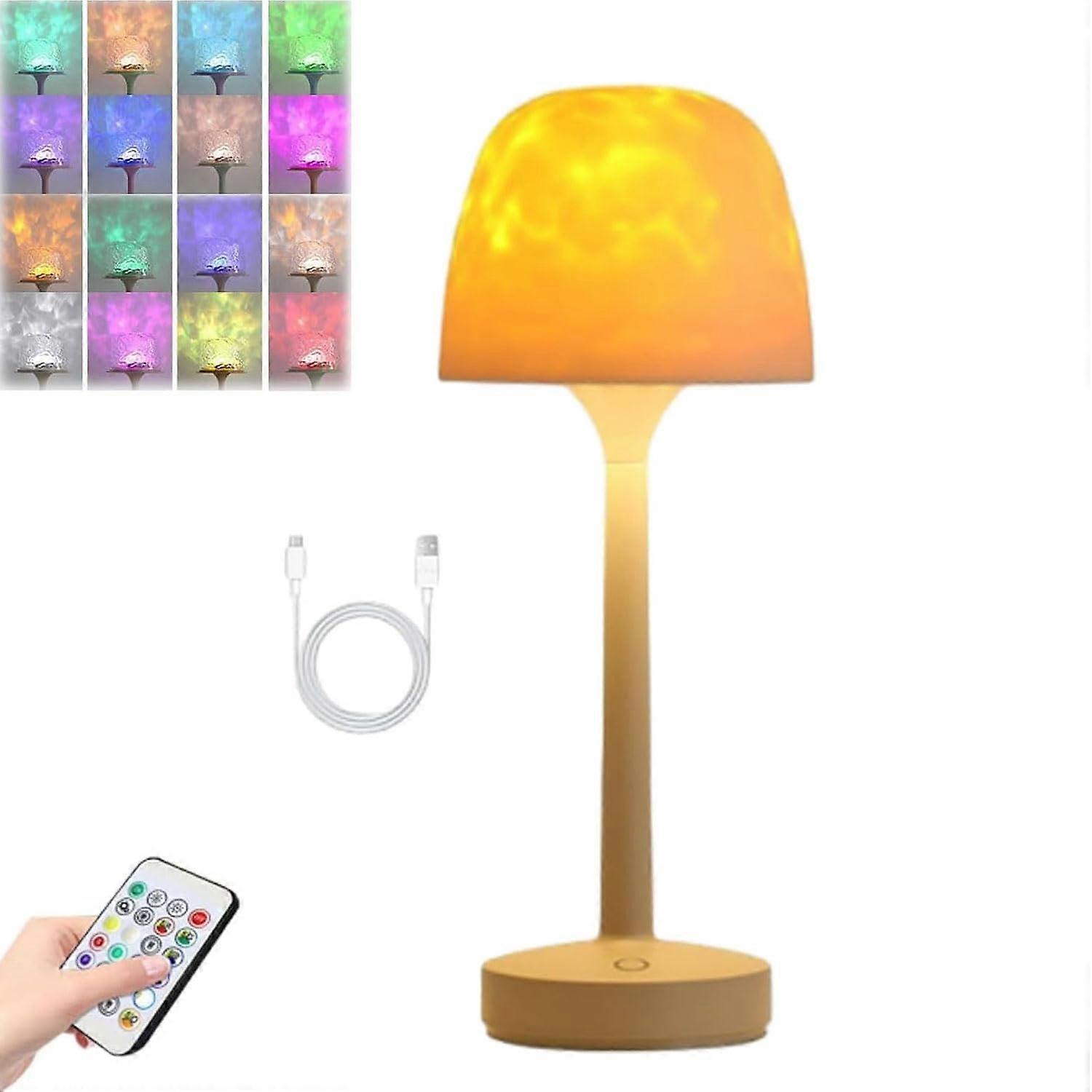 Ambient Lamp 16Color LED Water Ripple Projector, USB Rechargeable DualMode Cordless Ocean Wave Light With Remote