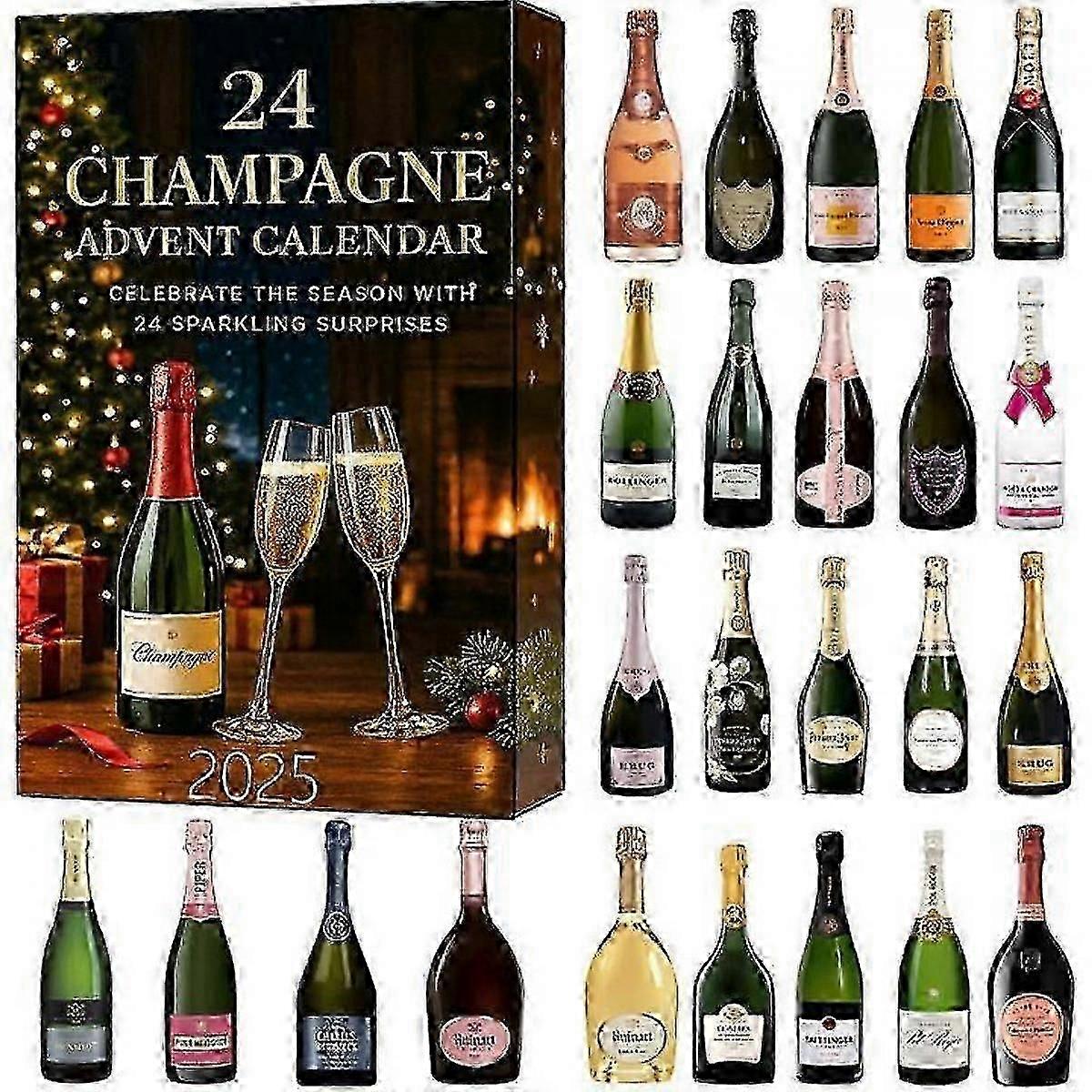 Champagne Advent Calendar, 24 Days of Champagne Christmas Countdown Calendar 2025, Each Door Opens a New Surprise, Champagne 24 Day Countdown