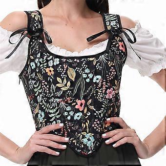 Women's Victorian Lace Up Overbust Corset Tank Top Vintage Floral Pattern Push Up Waist Cincher Bustier Body Shaper Vest  Black XL