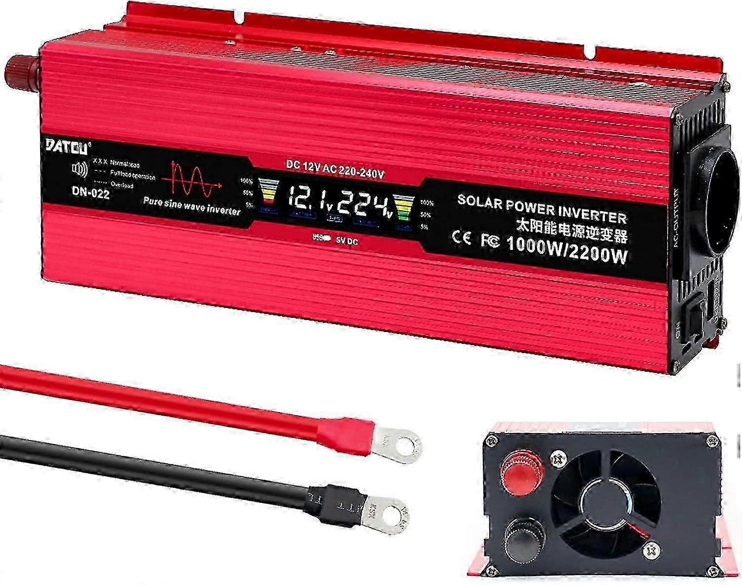 Pure Sine Wave Inverter 12V to 220V 1000W Pure Sine Wave Voltage Converter Car Inverter with 1 EU Plug and USB Port incl Edition