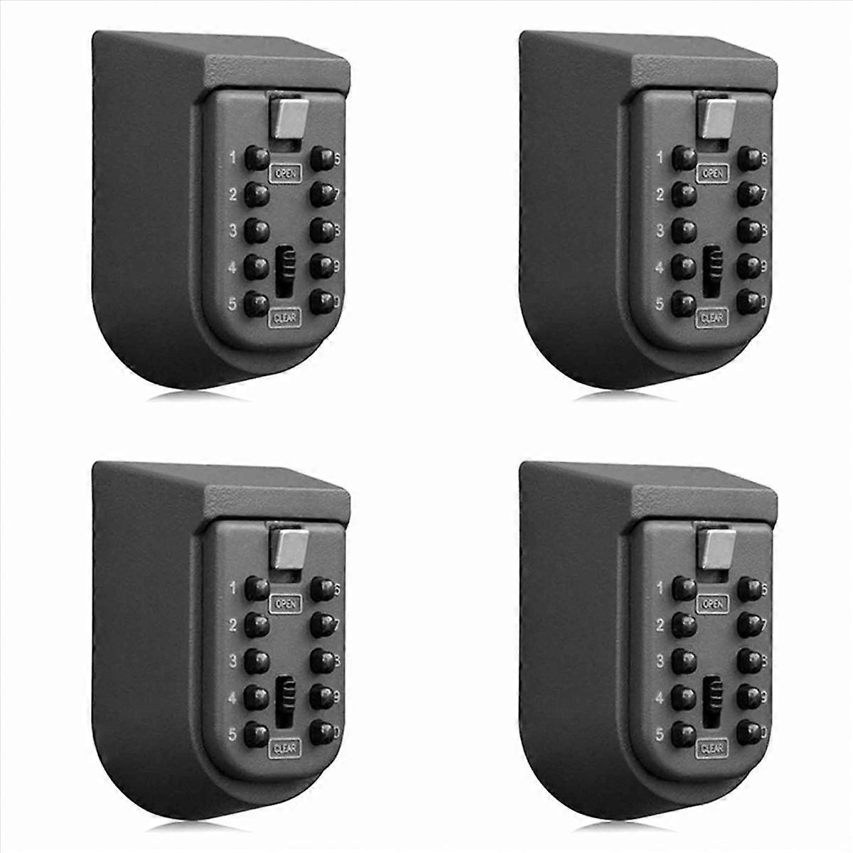 4X Key Lock Box for Outside Wall Mount, Key Storage Box, 10-Digits Combination Lockbox Button Key Bo