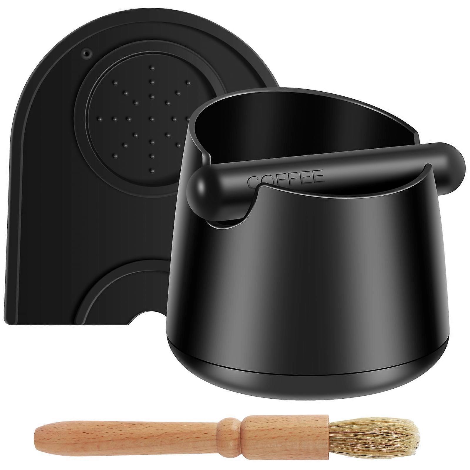 Grusce Coffee Knock Box with Silicone Mat & Wood Brush, Removable Bar, Non-Slip, Shock Absorbent, Portable Ground Bin, compatible with espresso