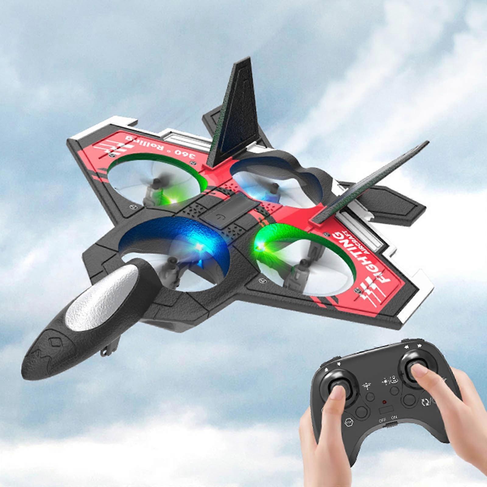 Jacenvly LED Light Remote Control Foam Airplane Toy, 2.4G Wireless Stunt Roll Aircraft for 1+ Year Old, Compatible with Uav Fixed Wing Models