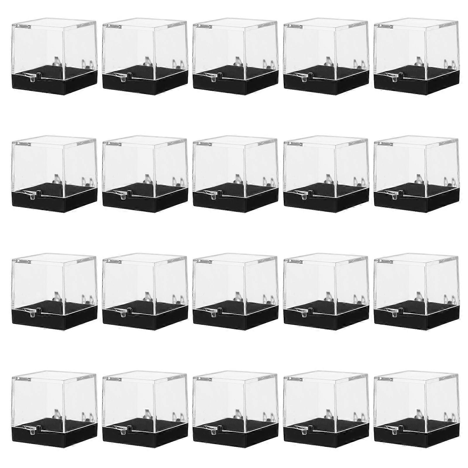 Transparent Rock Display Case with Black Base for Decor  Durable Square Plastic Box 3.5 cm