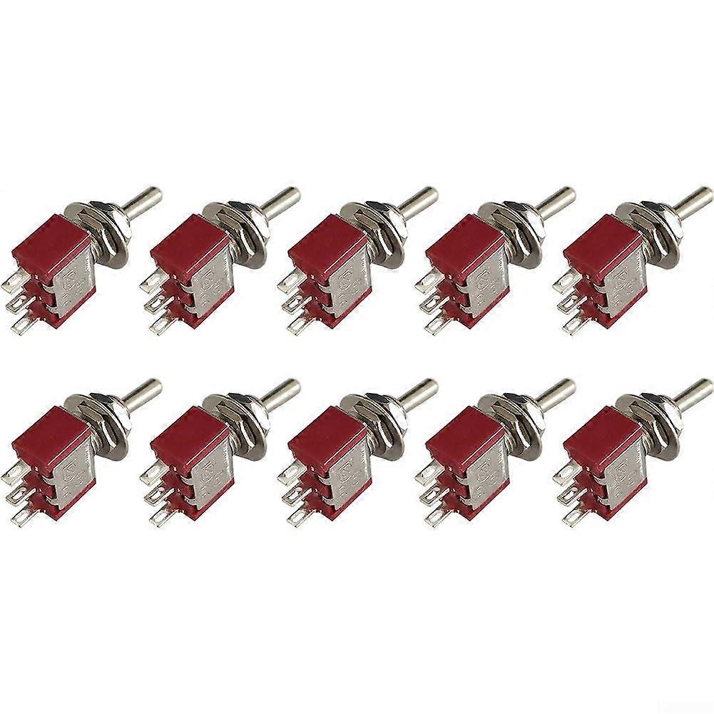 10PCS 3Pin ONOFFON Toggle Switches Red Metal Rocker AC 250V/2A And 120V/5A For Electrical Projects