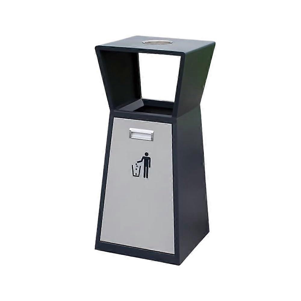 Outdoor Metal Trash Can with Ashtray, Weatherproof Steel Bin for Hotel Lobby and Public Spaces