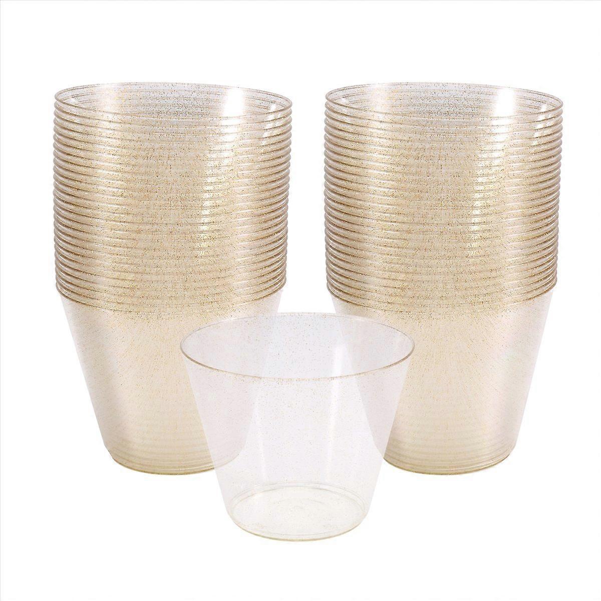 Gold Plastic Cups Clear Plastic Wine Glasses, for Party Cups 50Pcs