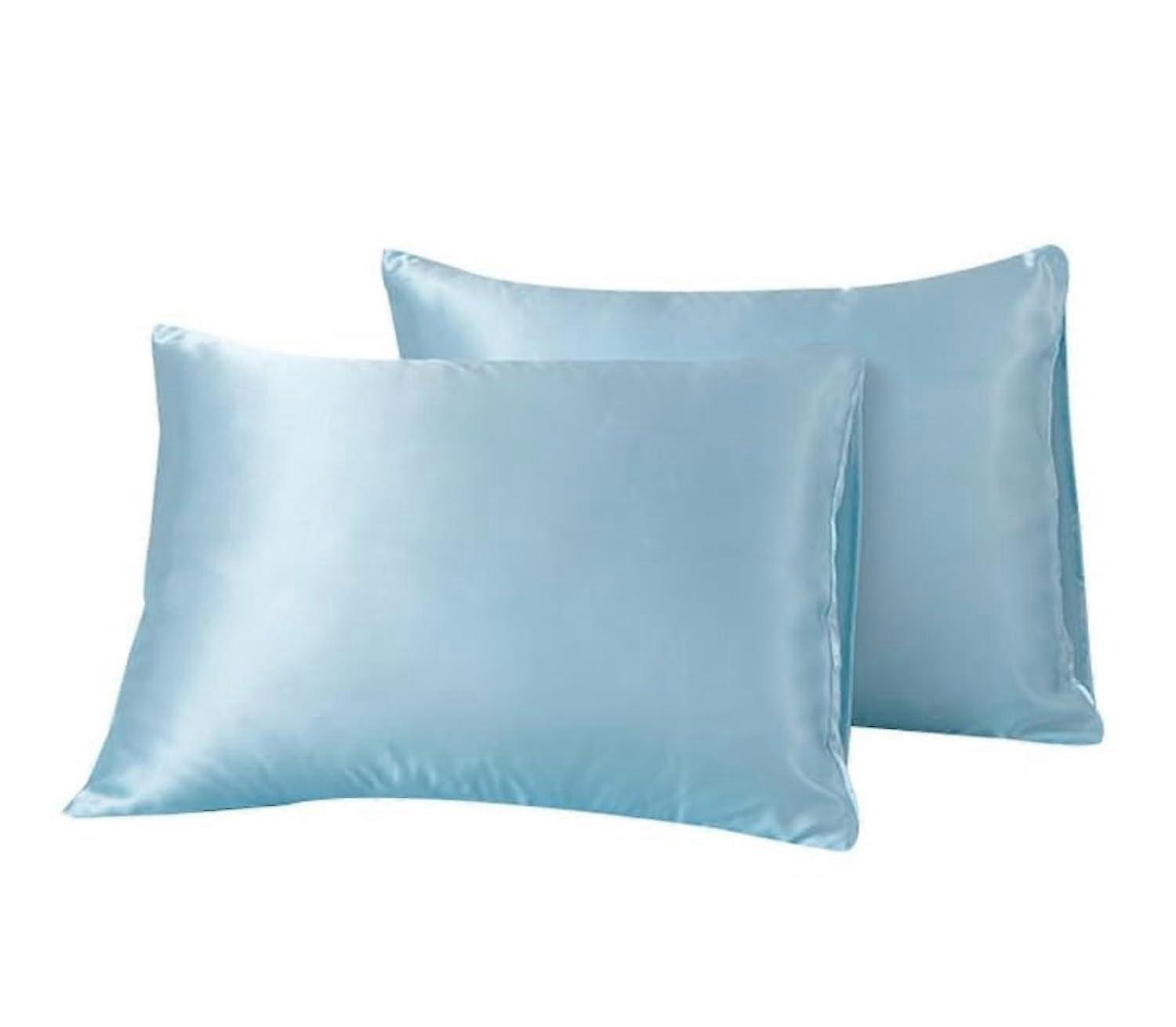 Satin Solid Color Pillowcase Set 2-Piece Sky Blue Standard Size Soft Material for Bedroom Decor
