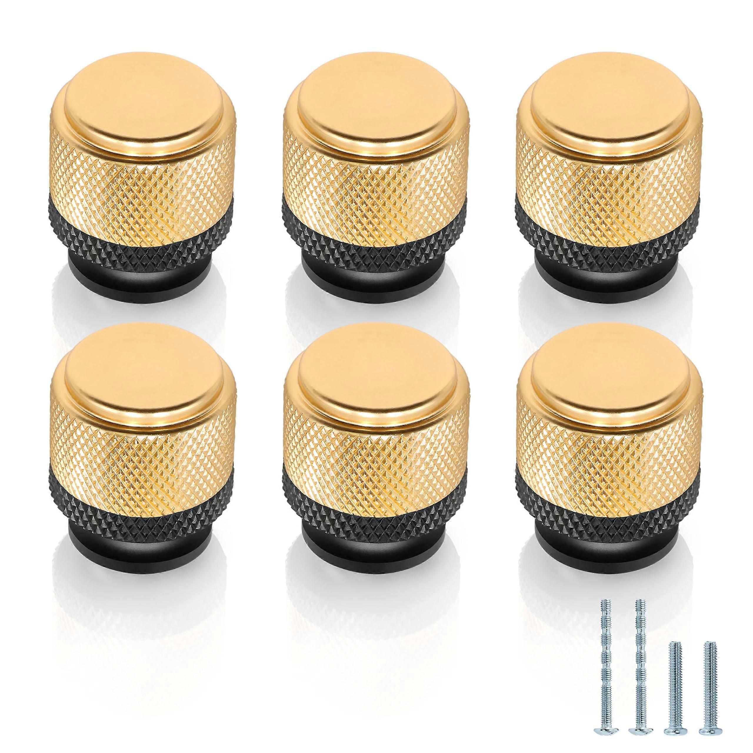 6pcs Black and Gold Knurled Cabinet Knobs, Luxury NonSlip Drawer Pulls for Kitchen Cupboards