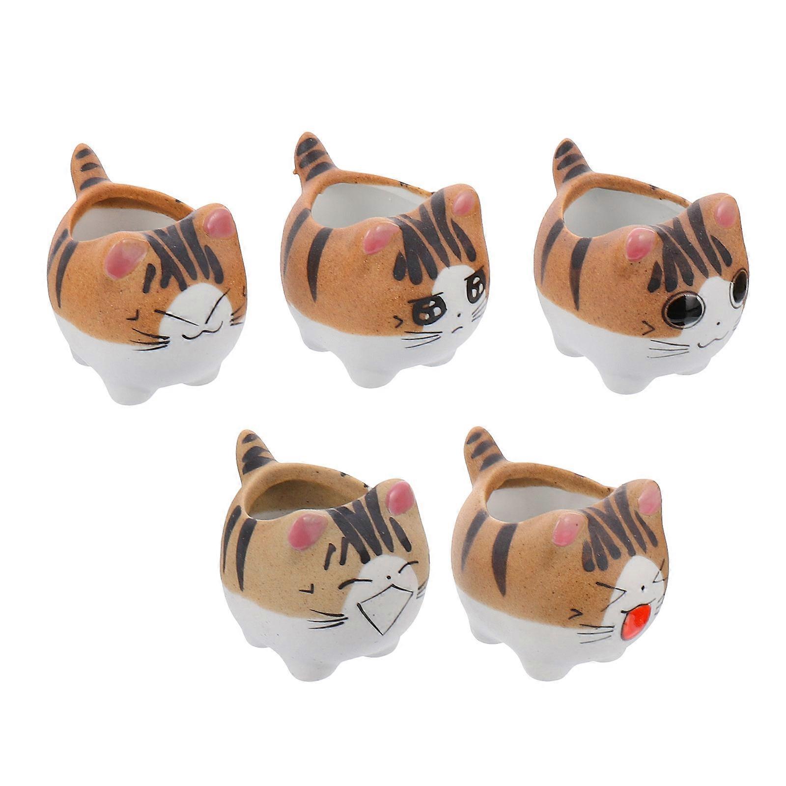 Ceramic Flower Pot Cat Shaped Succulents Planter for Storage 15Pcs