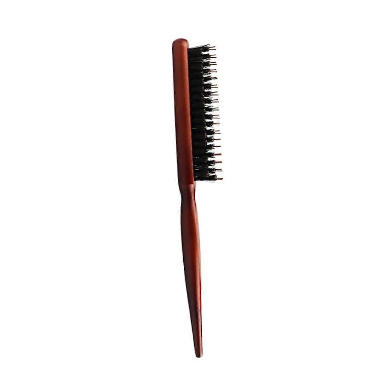 Boar Bristle Hair Brush with Ergonomic Wooden Handle, Three Row Teasing Comb for Styling and Volume
