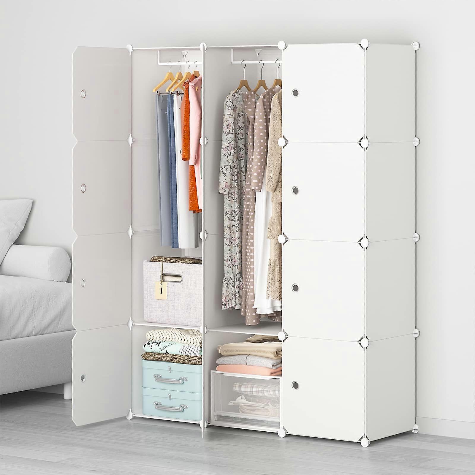 Large Modular Wardrobe Closet with 12 Cubes for Clothes Storage Organizer, Quick Assembly, White