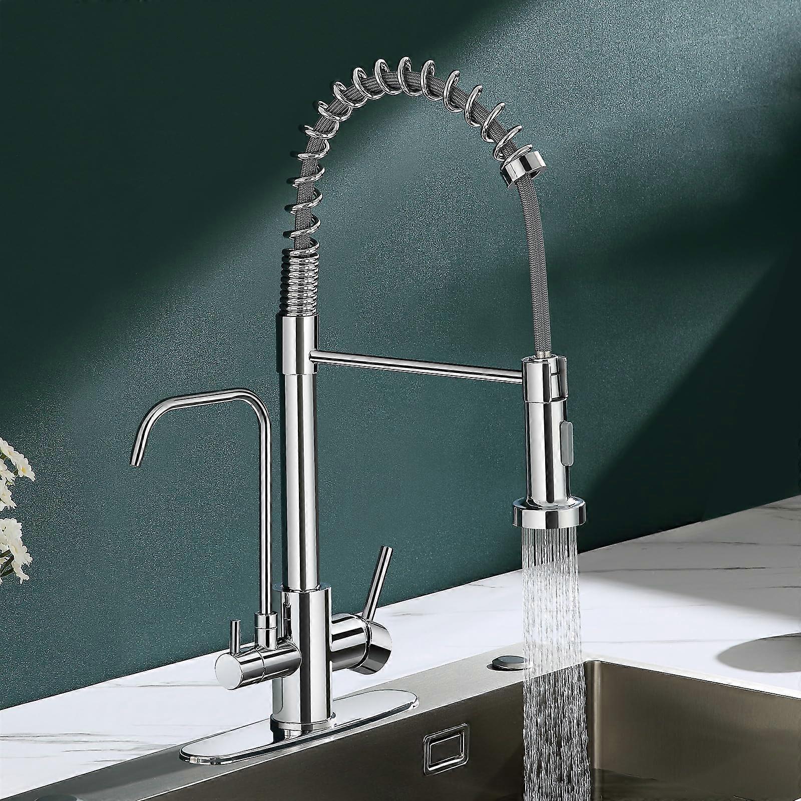 Kitchen Faucet with Water Filter, 3in1 Pull Down  Arc Chrome Tap with Dual Handle and Sprayer