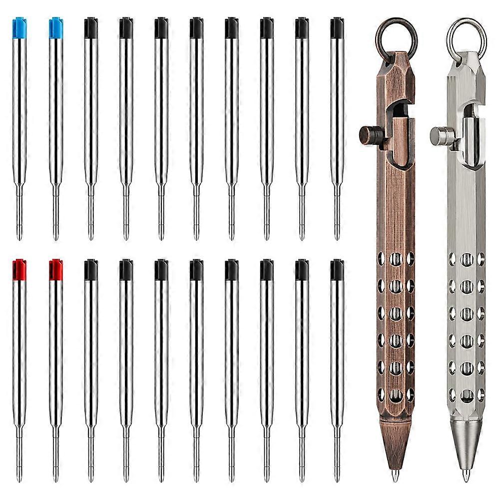 2Pack Bolt Action Pen Set, Hexagonal Solid Brass Pocket Pen with 20 Ballpoint Refills D