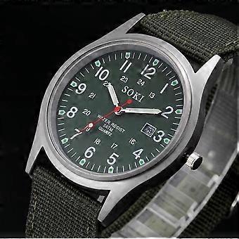 Montre-bracelet à quartz de sport en acier inoxydable en toile de date pour hommes militaires