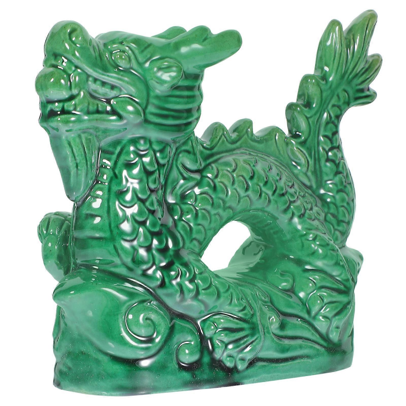 Ceramic Dragon Figurine for Decoration Green Color Fine Workmanship Compact Size