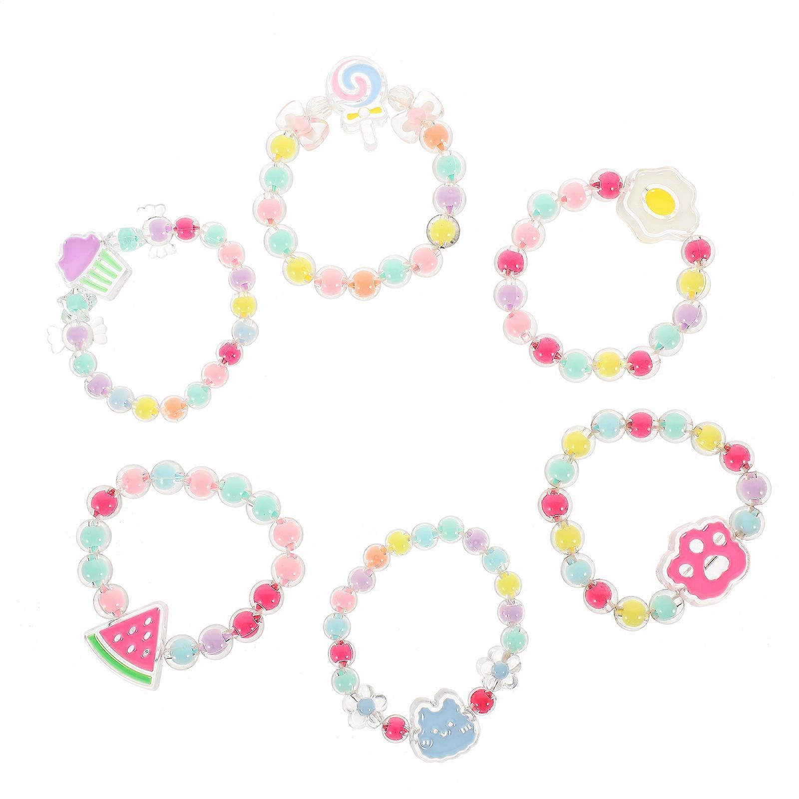 Toddler Bracelets Plastic Beaded Bracelet for Decoration 6Pcs Colorful Set