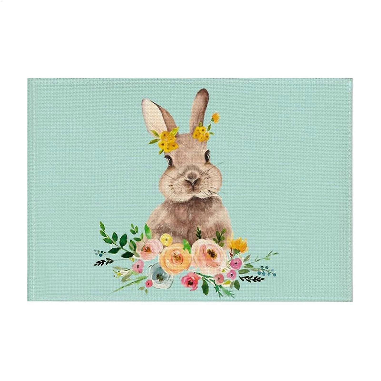 Easter Placemats with Bunny Design, Non Slip Linen, Heat Resistant Spring Table Decor Set