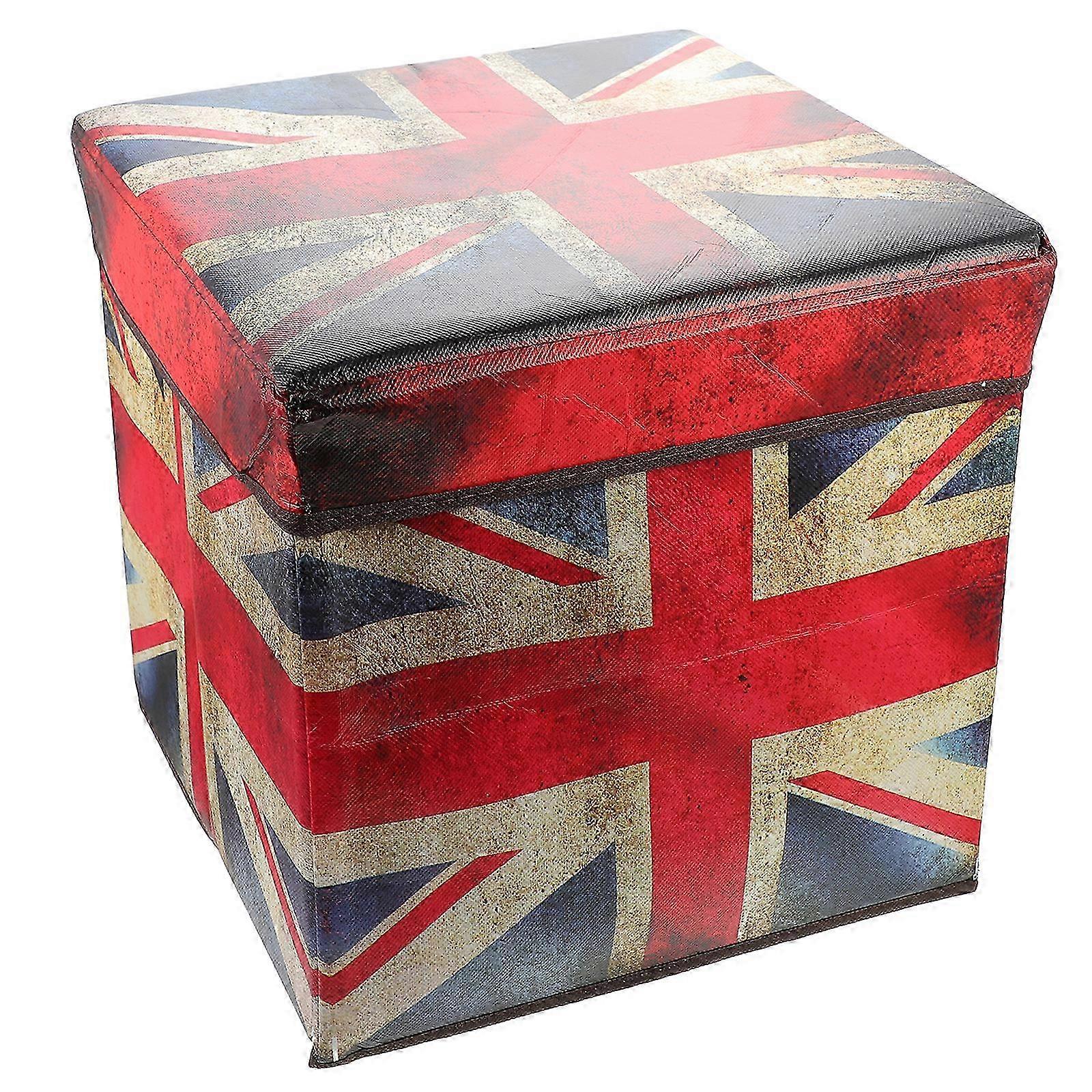 25-26 Storage Ottoman Household Folding Storage Ottoman Stool British Flag Pattern Stool
