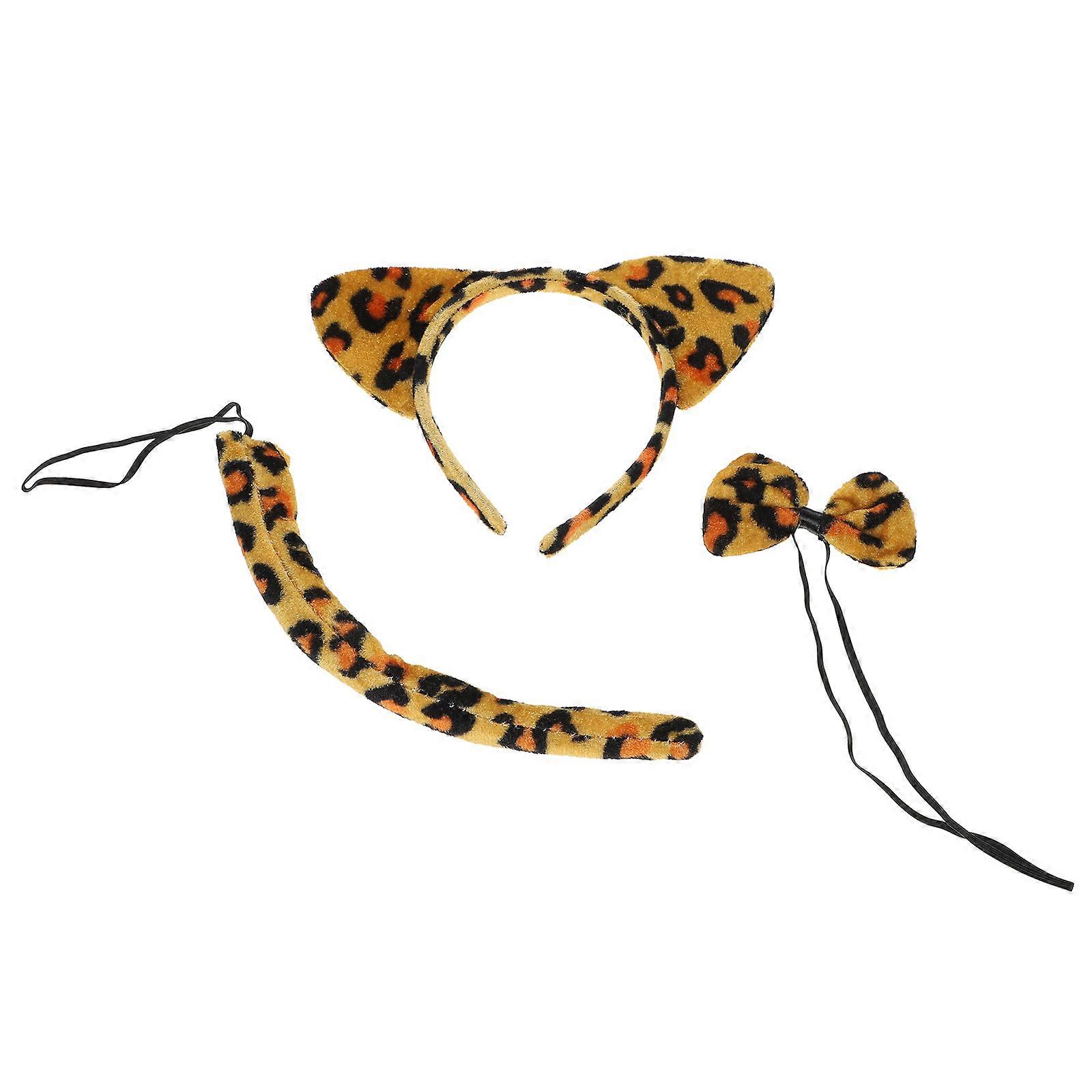 Leopard Headband Cat Ears Set for Cosplay 3Sets Including Bow Tie and Tail