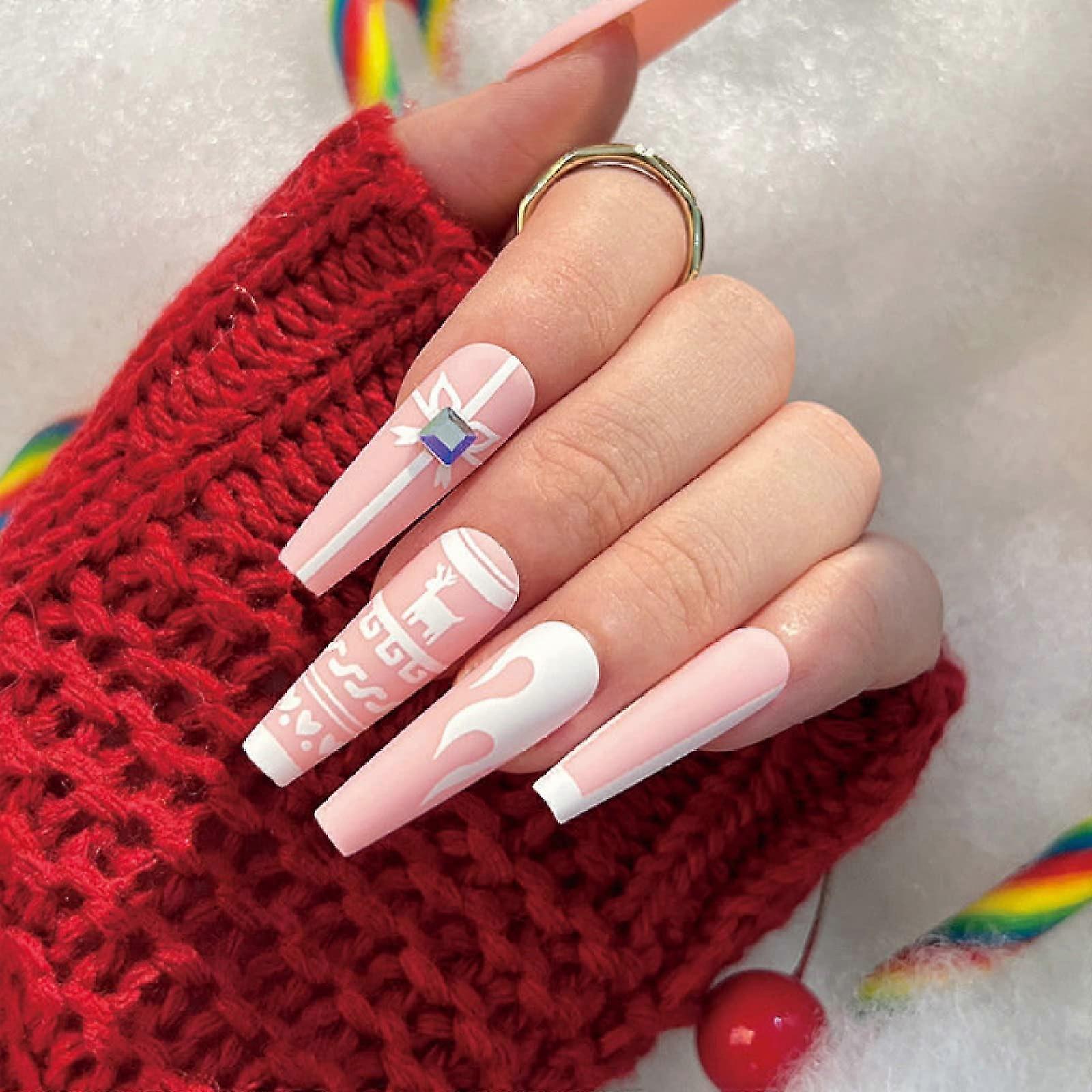 24pcs Press On Nails Set with Bow Knot Design, Long Lasting Shine, Acrylic Full Coverage