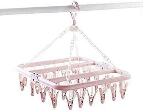 Windproof Clothes Hanger with 32 Pegs, Foldable SpaceSaving Rack for Socks, Underwear and Towels