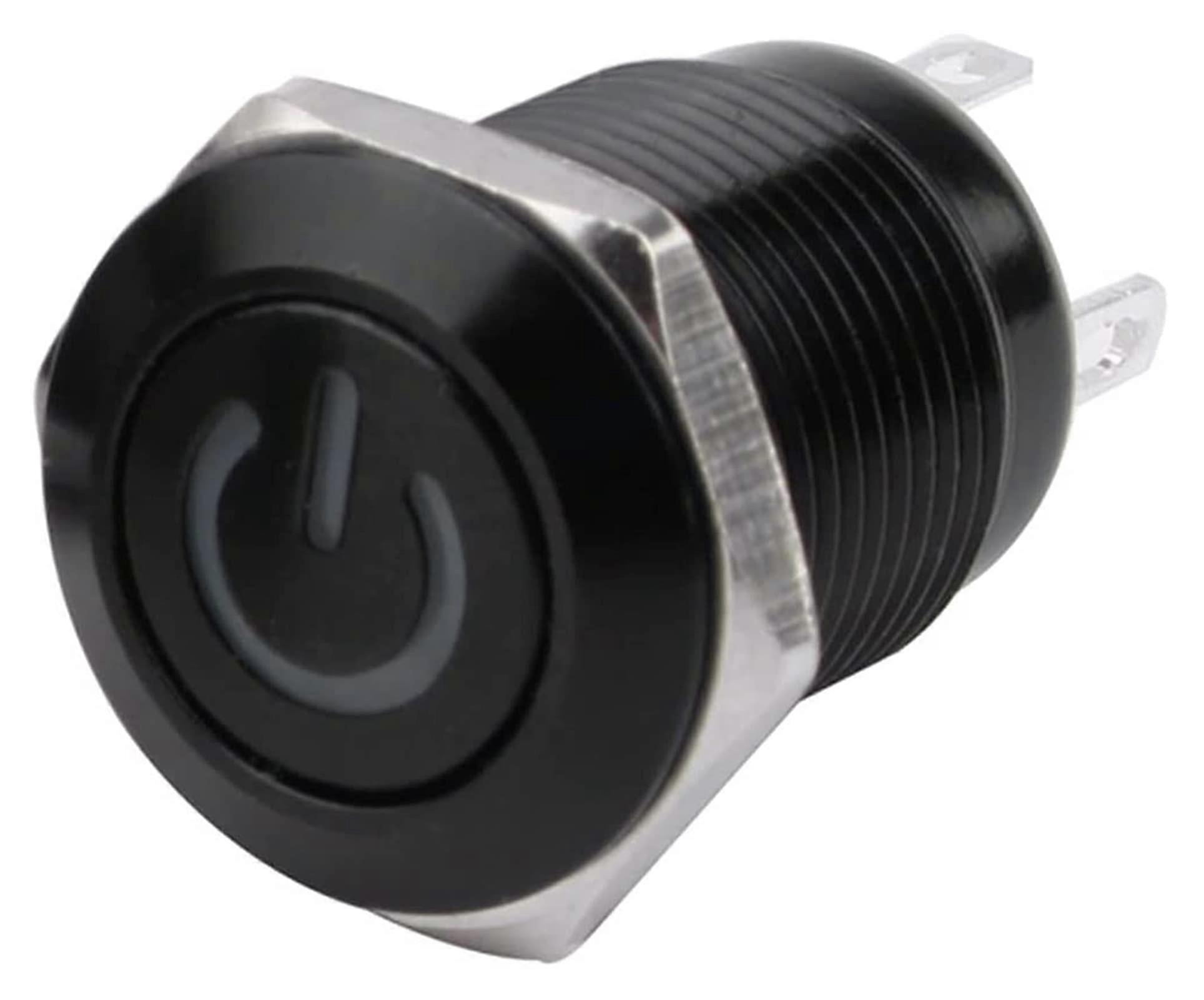 12mm Waterproof Oxidized Black Metal Push Button Switch with LED Light Momentary Latching PC Power 3V220V