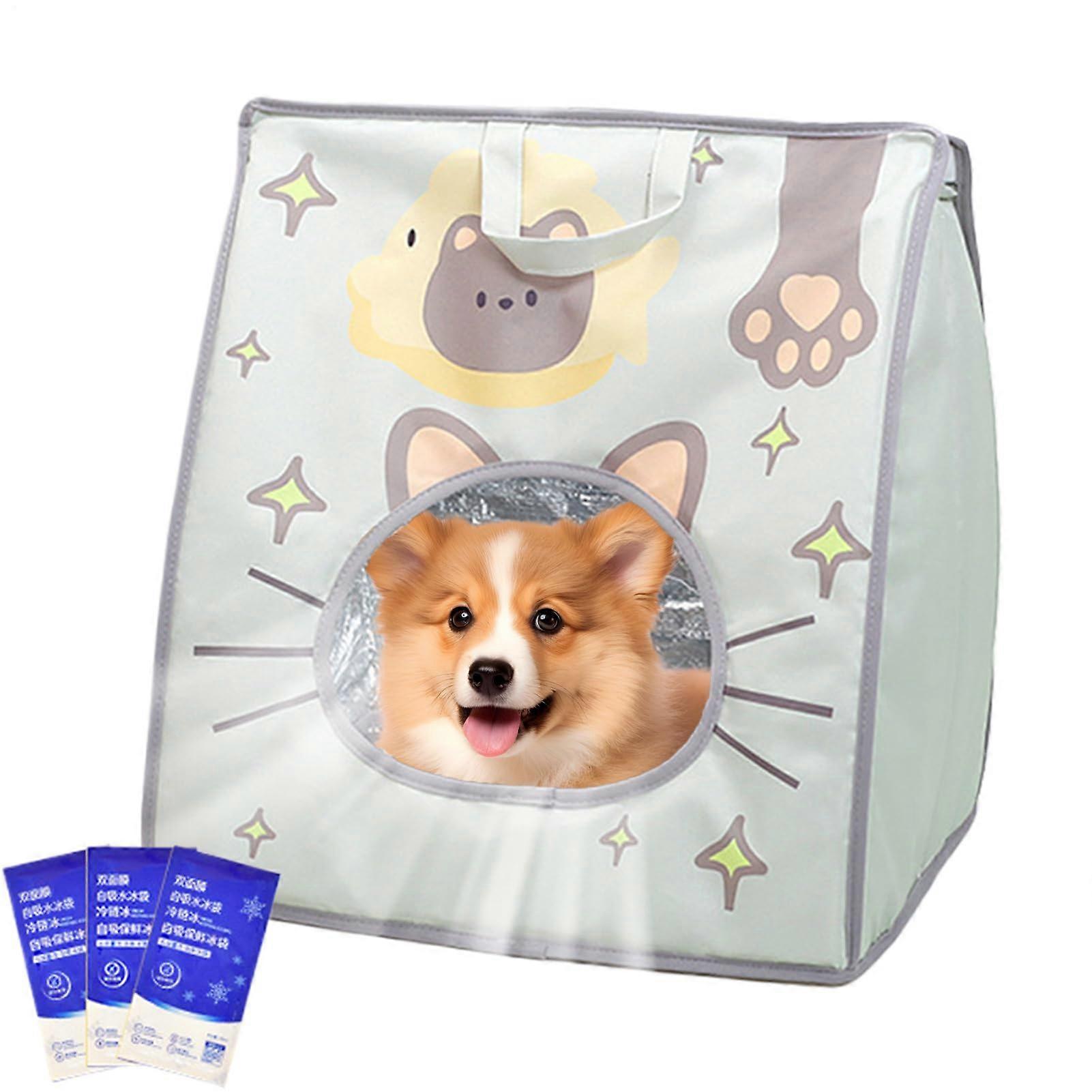 Cat Carrier with Builtin Ice Pack, Foldable Ventilated Cooling Travel Bag for Summer Camping