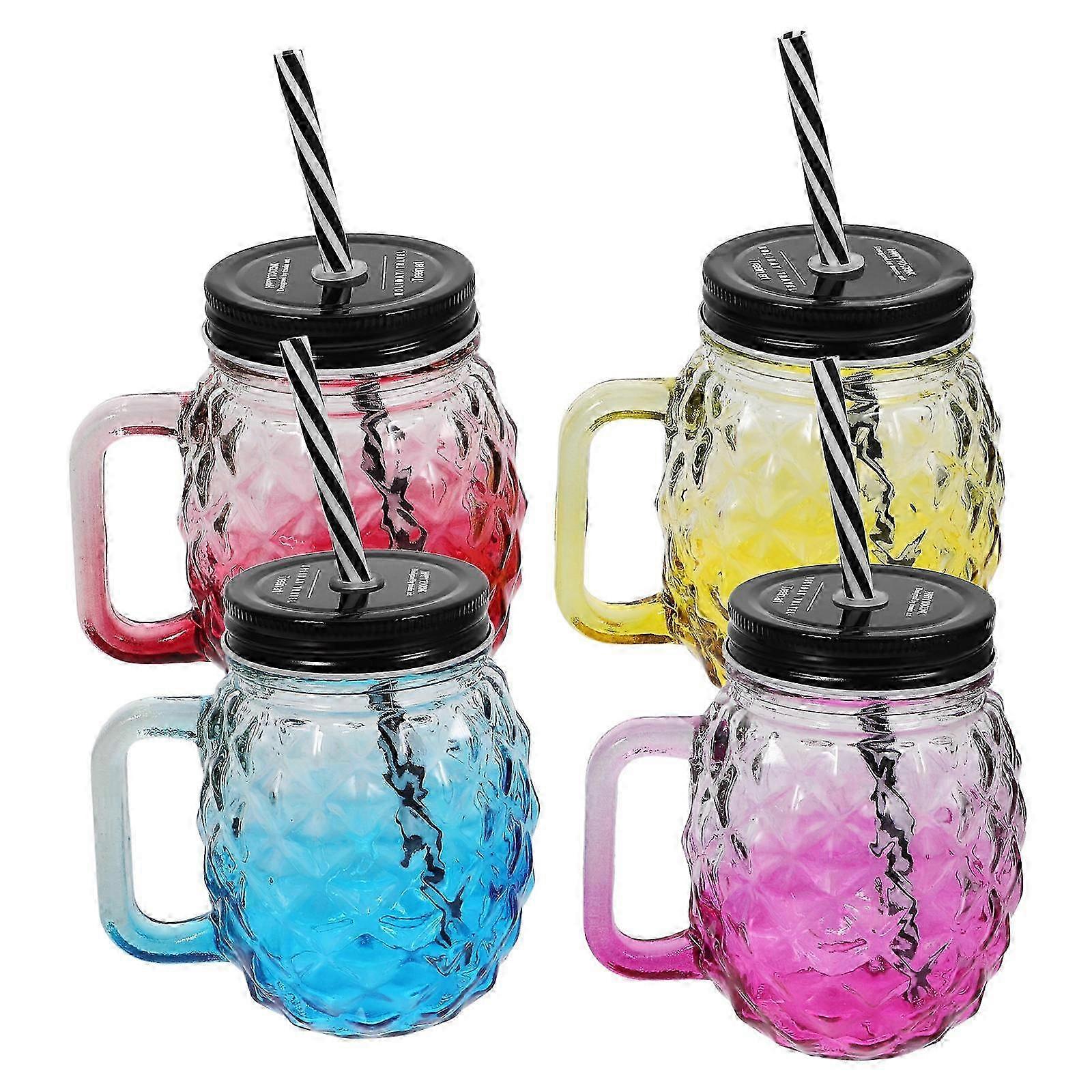 Gradient Glass Cups for Multi-Function Use 4Pcs Mason Mugs with Lid Duo