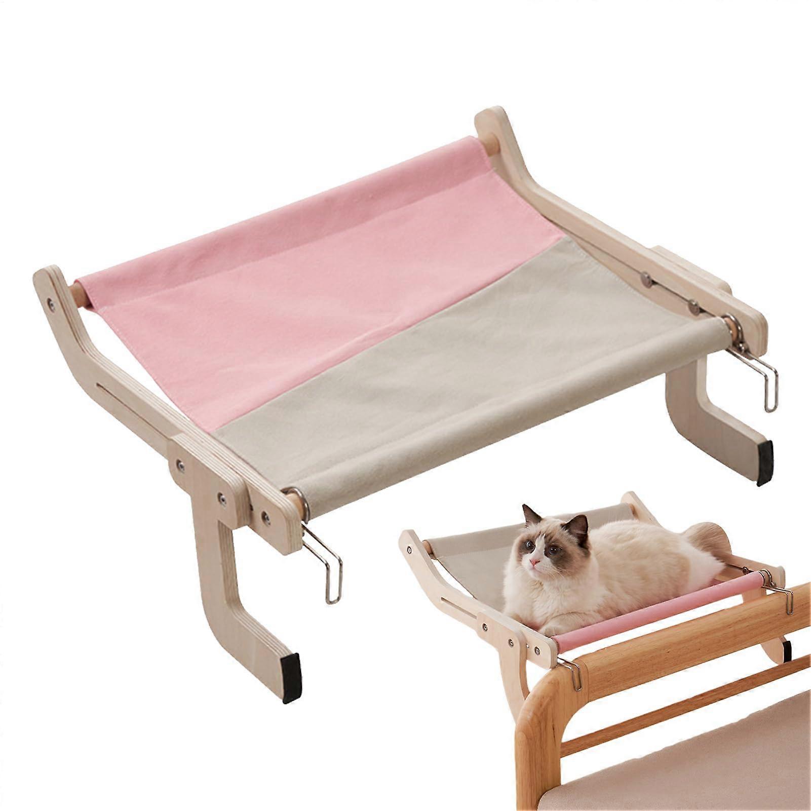 Cat Window Perch for Large Cats with Adjustable Hooks, 40lbs Capacity, Durable Wood Frame, Pink