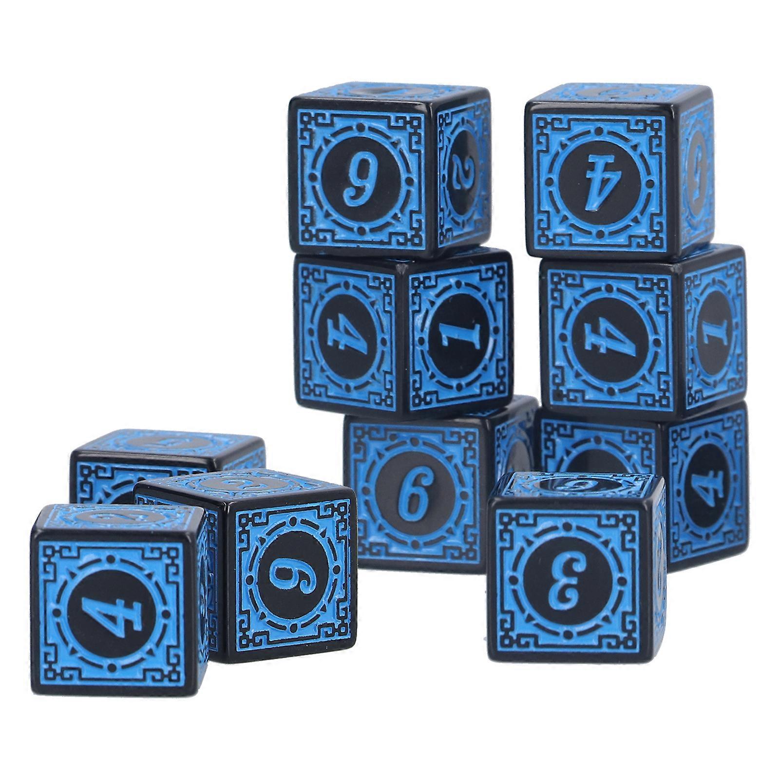 10pcs 6 Sided Dices Square Edged D6 Polyhedral DND Dice Set for Table Board GameBlue