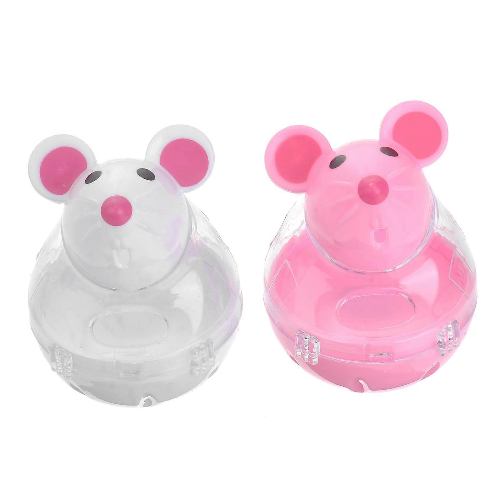 2pcs Automatic Cat Feeder with Rolling Mouse Shape, Slow Feeding Interactive Training Dispenser for Cats